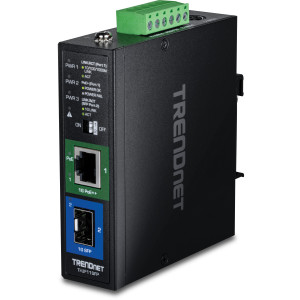 TRENDnet TI-UF11SFP Industrial SFP to Gigabit PoE++ Media Converter, IP50, DIN rail or wall mount, Multi or single mode fiber